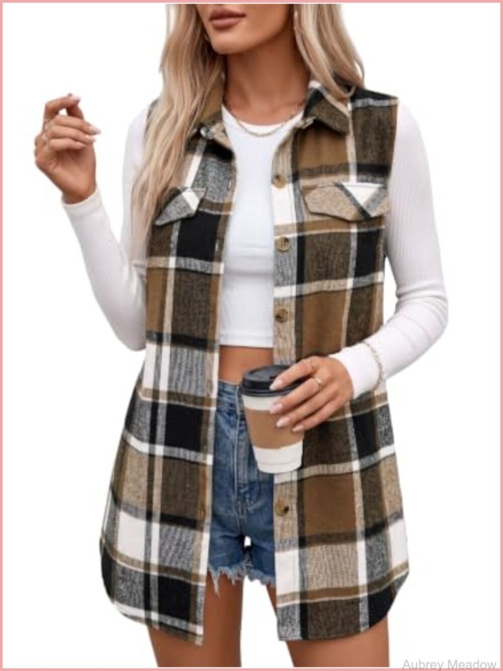 Womens Flannel Plaid Vest Sleeveless Lined Lightweight Layering Jacket with